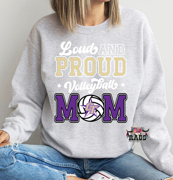 Loud And Proud Volleyball Mom Ash Crewneck