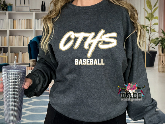 White CTHS Baseball Dark Grey Crewneck