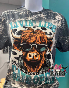 Living Life Highland Cow Bleach Tee