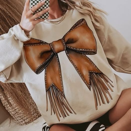 Fringe Coquette Bow Crewneck