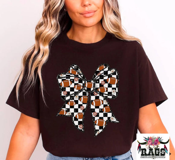 Football Checkered Bow Tee