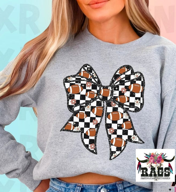 Football Checkered Bow Crewneck