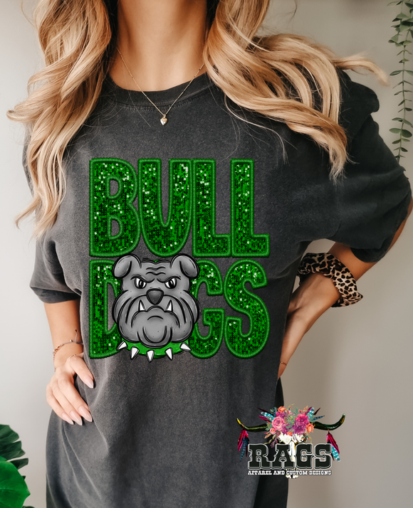 Bulldogs Embroidery Sequin Faux Comfort Color Tee