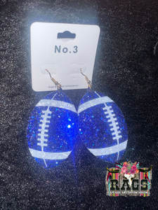 Blue Glitter Football Earrings