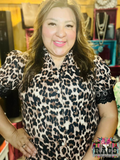 Leopard Print Lace Trim Blouse