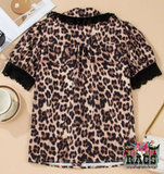 Leopard Print Lace Trim Blouse