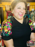 Floral Embroidered Black Southern Stitch Blouse