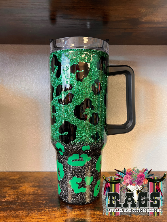 Green & Black Leopard 40oz. Epoxy Tumbler