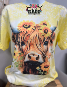 Sunflower Highland Cow Bleach Tee