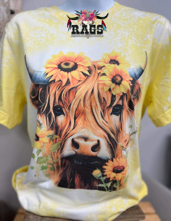 Sunflower Highland Cow Bleach Tee