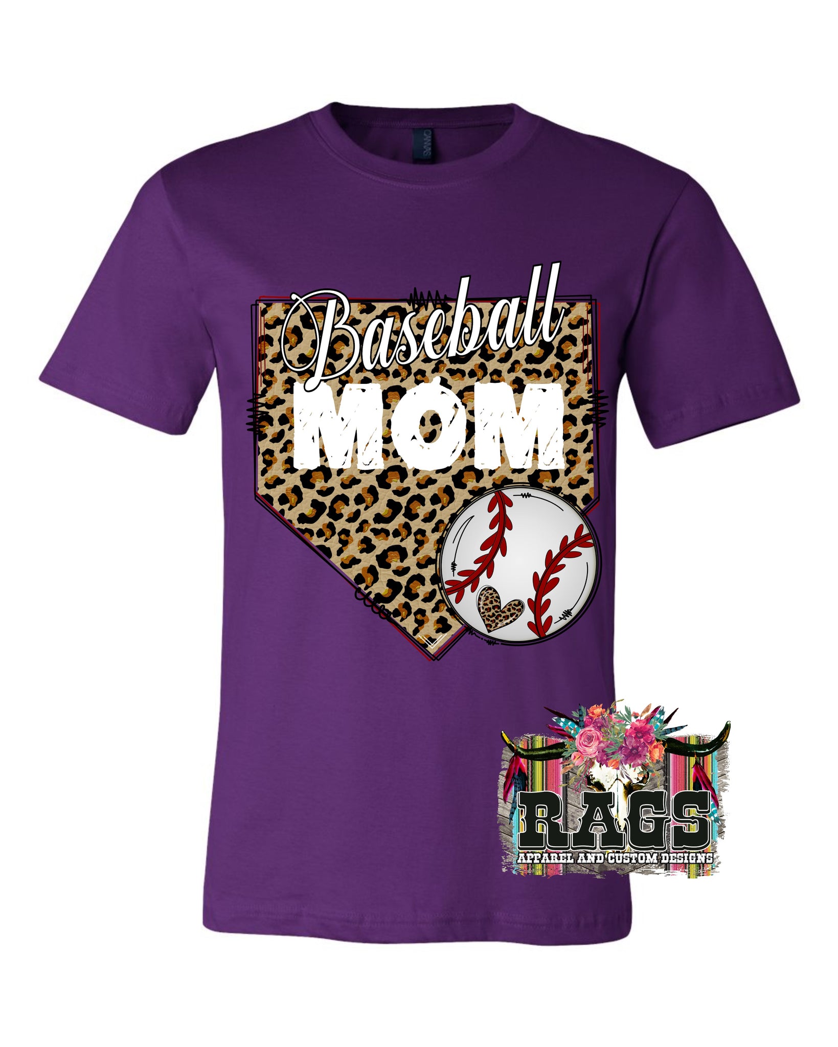 Baseball Mom Leopard Bleached Custom T-Shirt XXL / Purple