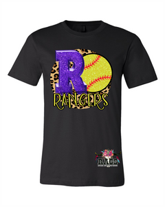 R Leopard Glitter Rangers Softball Tee